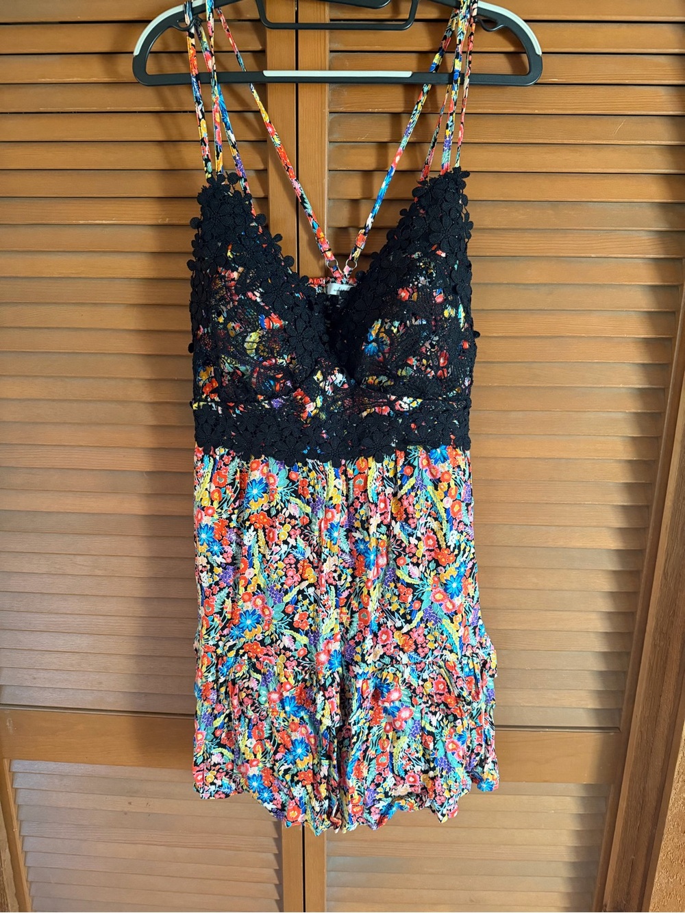 white birch Black Lace-Trim Floral Multi-Color Women's Romper